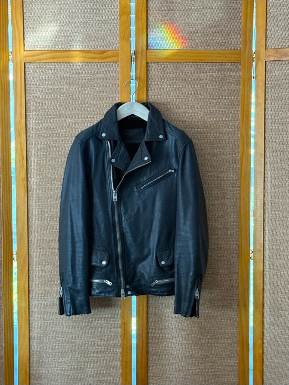 Slate Blue Leather Biker Jacket - All Saints Men